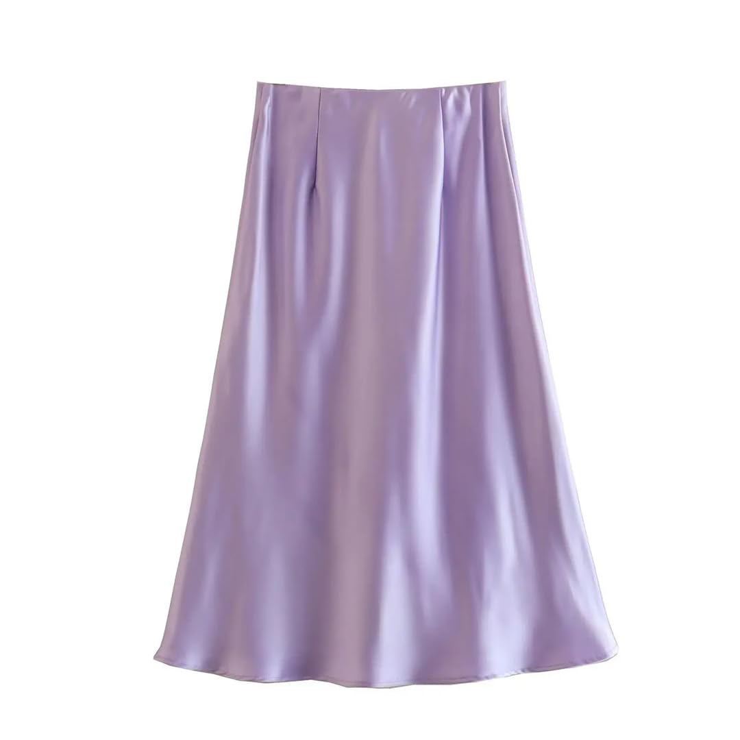 Fnfmrfmr Gonne lunghe da donna in raso tinta unita a vita alta comode non elasticizzate gonne casual