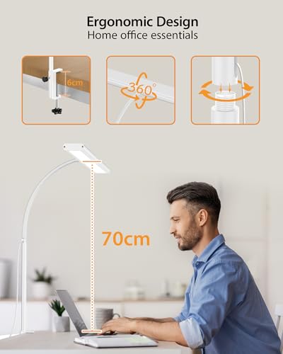 iFalarila Desk Lamp 10W Schreibtischlampe Dimmbar mit Fernbedienungen - 160 LED Super Helle Klemmleuchte mit USB-Adapter | 3 Farbtemperaturen & 10 Helligkeitsstufen | 70cm Flexiblem Schwanenhals