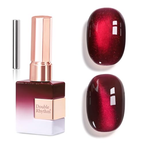Double Rhythm 0.5 OZ Cat Eye Gel Polish with Magnet 15ML Holographic Glitter Shimmer Translucent Jelly Color Magnetic Nail Polish Salon DIY at Home (Dark Burgundy-MC1347)