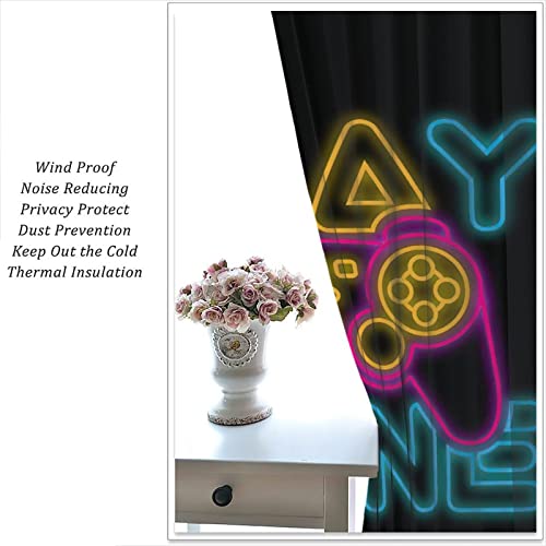 Denruny Gamepad Gaming Curtains,Pink Yellow Neon Boy Video Games Gamepad Blackout Curtains For Bedroom,Rod Pocket Window Curtains - Set Of 2 Panels 84X84Inch #TOP4