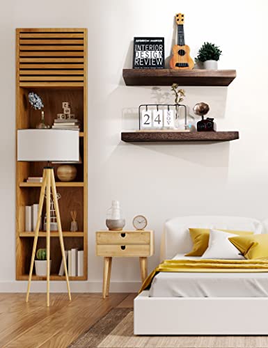 Annecy Floating Shelves Set Of 2, 24" L X 6.8" D Dark Brown Floating Shelves For Wall Storage,Natural Wood Floating Shelf For Bathroom, Living Room,Kitchen,Rustic Shelves For Wall Decor #TOP4