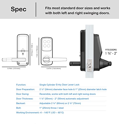 Lockly Secure Plus, RFID Card Smart Lock, Keyless Entry Door Lock, PIN Genie® Keypad, 3D Fingerprint Biometric Sensor, Auto Lock - Satin Nickel (PGD628FCSN) - Latch Edition thumbnail 8