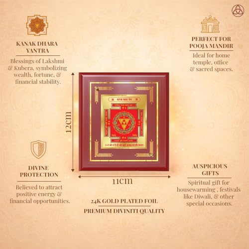 Image of DIVINITI Siddh Energised Kanakdhara Yantra | 24k Gold Plated Foil Prosperity Vastu Frame for Home, Office & Puja Room | Spiritual Yantra for Wealth, Prosperity & Abundance (12 X 11 CM)