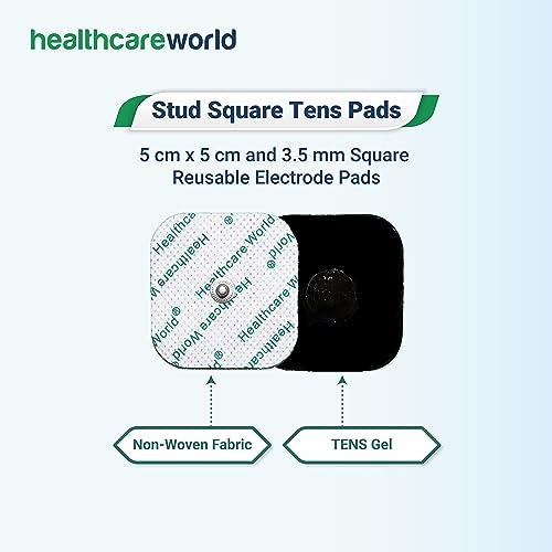 Healthcare World Tens Electrode Pads 5x5cm Self-Adhesive Electrodes With 3.5mm Stud Connection (16 pcs) Compatible With Beurer, Sanitas, Boots, Kinetik Tens Machines