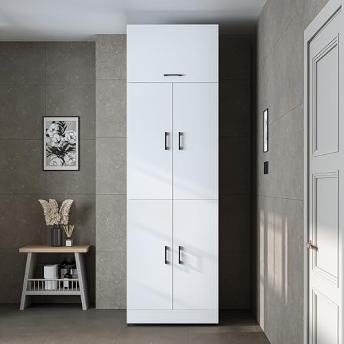 ROOMART Szafka na pralkę Dora, do suszenia i pralki, w 4 kolorach, z drzwiami i wysuwaną półką (biała - 230 cm wysokości)