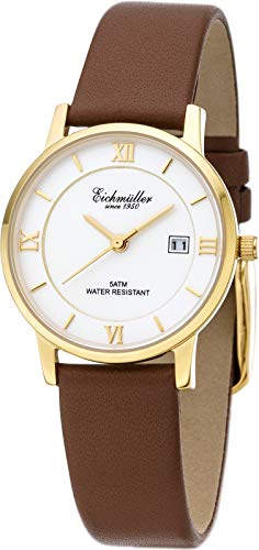 Montre date Eichmüller Miyota 1M12 étanche 50m en cuir marron
