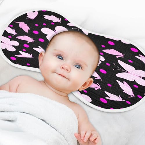 Kigai Pink Butterfly Burp Cloths for Baby 4-Layer Cotton Muslin Burping Cloths 22x11 inch Super Soft & Absorbent Spit Up Burp Rags for Newborn Boys Girls 1 Pack4