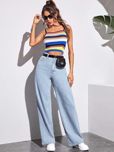 Image of KOTTY Women's High Waist Wide Leg Button Coin Pocket Straight Fit Jeans Stylish Regular to Plus Size Fit Denim Jeans for Women