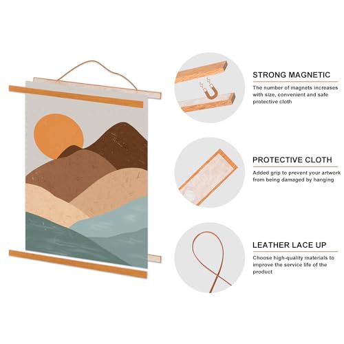 Image of Poster Frame Frames, Magnetic Light Wood Wooden Poster Hangers Hanger Hanging Kit for Canvas Artwork Art Print (140cm /55 inch,Teak Colour)