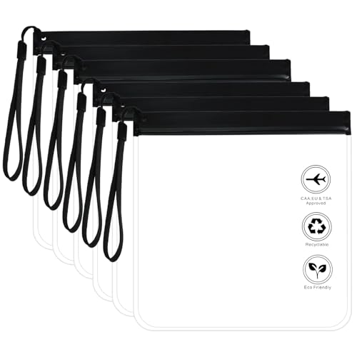 Neuytiky 6 Piezas Bolsa Transparente Avion,20 x 20 cm,Bolsa de Vuelo para Líquidos,Estuche de Aseo de Mano,Bolsas de Almacenamiento Bolsa de Cosméticos Impermeable