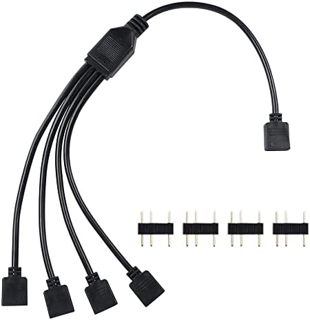 YACSEJAO ARGB Splitter Cable 5V 3Pin Addressable RGB 1 to 4 Splitter Cable with Male Pins for Computer Chassis, CPU Cooler and 5V ARGB Fan
