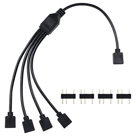 YACSEJAO ARGB Splitter Cable 5V 3Pin Addressable RGB 1 to 4 Splitter Cable with Male Pins for Computer Chassis, CPU Cooler and 5V ARGB Fan Cover