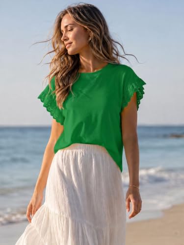 Image of Tankaneo Womens Summer Crewneck T-Shirts Lace Cap Sleeve Tops Dressy Casual Loose Fit Work Basic Tees Outfits 2026