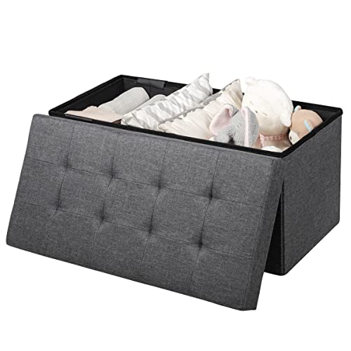 GIANTEX Panca ottomana pieghevole con vano portaoggetti, 80 x 40,5 x 40,5 cm, panca in tessuto Oxford con coperchio e cestello interno, seduta imbottita, baule per ingresso, camera da letto (grigio