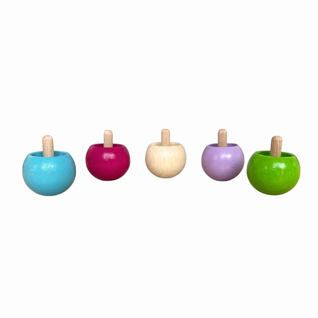 GICO - Peoncillo de madera de contrarrotación, juego de peonzas de pie con 4 colores pastel, 1 natural