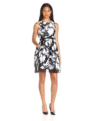 Donna Ricco Women's Sleevless Floral Printed Fit And Flare Dress, Black/White, 14 #TOP14