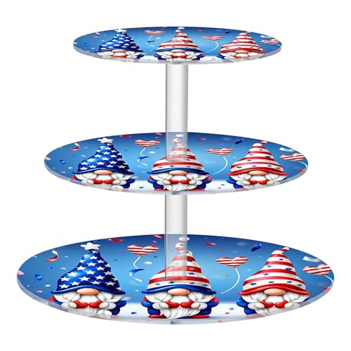PYBUG Independence Day 3 Tier Acrylic Cupcake Stands Tower,Dessert Table Display Set for Tea Party,Wedding,Birthday, Baby Shower