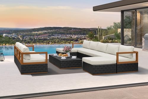 PURPLE LEAF Patio Conversation Sets 12 Pieces, Premium Leather Outdoor Couch Sectional Sofa, Patio Outdoor Furniture Set with Olefin Cushions, Patio Couch for Porch, Balcony, Garden, Black