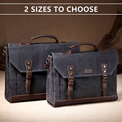 Vaschy Messenger Bag For Men, Vintage Waxed Canvas Leather Water Resistant 15.6 Inch Laptop Satchel Business Briefcase Shoulder Bag Gray #TOP6