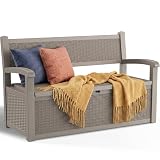 ATMELT Storage Bench Outdoor Deck Box,100 Gallon Waterproof & UV Resistant Lockable Patio Furniture Seating.Indoor/Outdoor Shoe Storage Cabinet for Garden Cushions,Tools,Patio,Pool Supplies(Taupe)