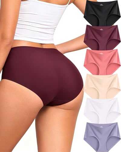 FINETOO 6 Pack Womens Seamless Underwear Full Coverage No Show Hipster Panties Sexy Stretchy Briefs ropa interior mujer Pack