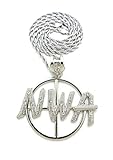 NYFASHION101 Stone Stud Textured NWA on Sight Target Pendant with 4 mm 24' Rope Chain Necklace, Silver-Tone
