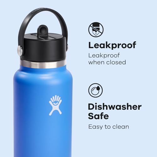 Hydro Flask Water Bottle - Insulated Stainless Steel - Wide Straw Lid, Non Spill, Leakproof in 32 Oz Cascade Blue by Hydro Flask - Image 3