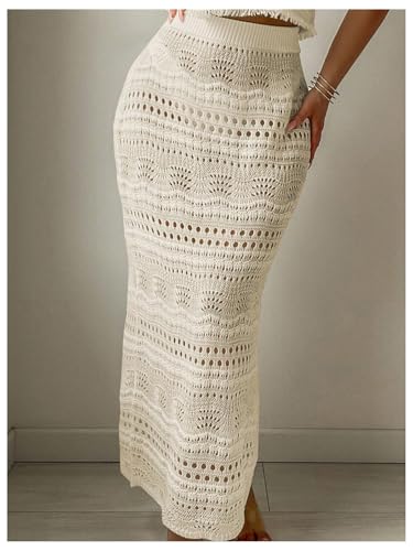 Verdusa Women's 2 Piece Cover Ups Hollow Out Beach Outfits Knit Tank Tops and Bodycon Skirt Set4
