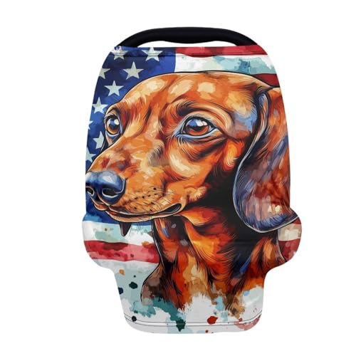 Belidome 4th of July Breastfeeding Cover American Flag Patriotic Nursing Cover Up Sausage Dog Baby Carseat Canopy
