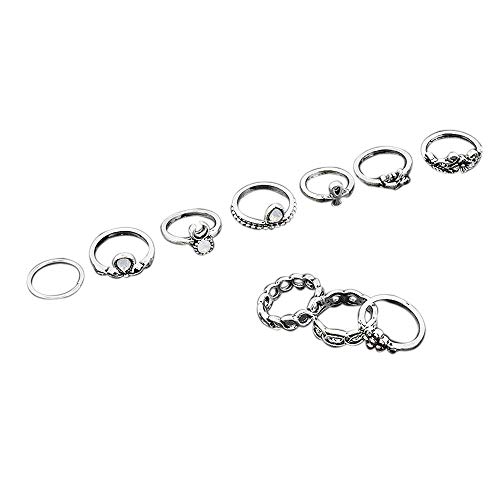 Start Rings Set 10PCS/Set Bohemian Totem Crystal Rings (Silver)