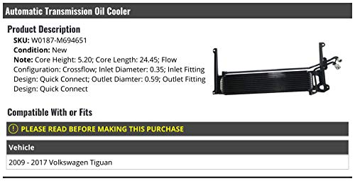 Marketplace Auto Parts Automatic Transmission Oil Cooler - Compatible with 2009-2017 Volkswagen Tiguan