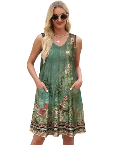 Image of elescat Womens Summer Dresses Casual V Neck Sleeveless Pockets Beach Loose Tank Sundress 2026