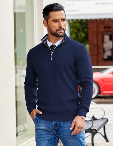 COOFANDY Mens Quarter Zip Pullover Slim Fit Lightweight Sweater Casual Mock Neck Knit Polo Sweater4