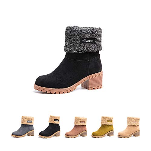 Botas Mujer Invierno Forradas Cálidas Botines Ante Plataforma Zapatos Nieve Cómodos Casual Negro EU 39