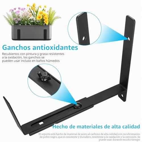 Miniatura 5 de 4 Soportes De Caja De Ventana, Soportes Ajustables De 5.9 A 11.8 Pulgadas Para Alféizar De Ventana, Macetas De Balcón, Macetas Para Barandillas, Soporte Colgante Al Aire Libre Para Valla, Balcón