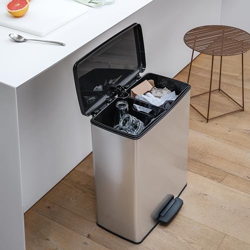 Image of CURVER Duo Decorative Rectangular Bin 26 + 26 Litre Silver 486 x 284 x 615 mm 100 percent Recycled Material