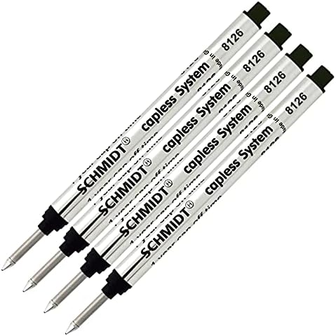 4 Pack - Schmidt 8126 Long Version Capless Rollerball Refill Long Version at 4.31" - Black Ink