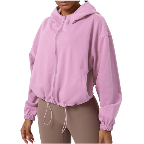 Womens Fashion Hoodies Oversized Sweatshirts Casual Cropped Jackets Y2k Teen Girls Joggers Workout Crop Top Jackets Purple