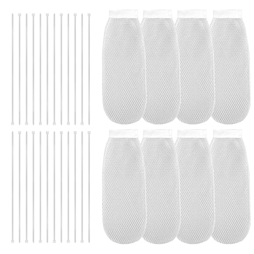 8pcs Lint Traps for Washing Machine Hose & 24pcs Cable Ties, Thick Laundry Lint Trap Washer Lint Catcher Mesh Laundry Lint Collector for Home Sink Drain System Hose Screen Filter (White)