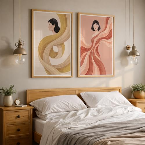 Image of TheMakerly Set of 2 Abstract Woman Framed Wall Painting for Living Room | Modern Minimalist Wall Art Frames | Aesthetic Female Illustration Wall Decor for Bedroom, Hall & Office (10x13 inches)