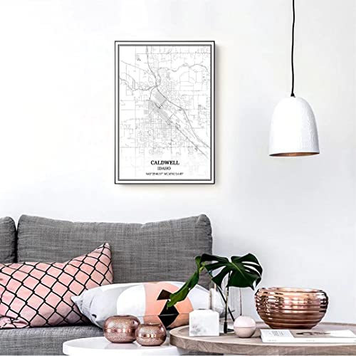 Tanokcrs Caldwell Idaho Usa America Map Wall Art Canvas Print Poster Artwork Unframed Modern Black And White Map Souvenir Gift Home Decor #TOP1