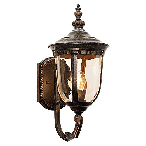 John Timberland Bellagio European Outdoor Carriage Light Fixture Vintage Bronze Curved Arm Hammered Glass Sconce for Exterior House Porch Patio Outside Deck Garage Yard Front Door Garden Home
