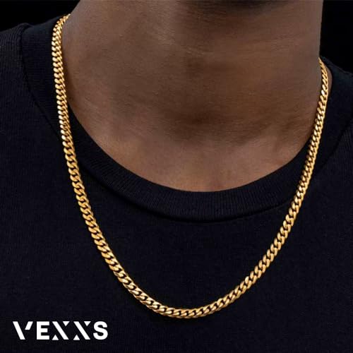 VEXXS Men's Gold Chain Diamond Cut, 18K Real Gold Filled Cuban Link Chain, Durable No Color Fading Curb Chain 5mm Necklace for Men and Women3