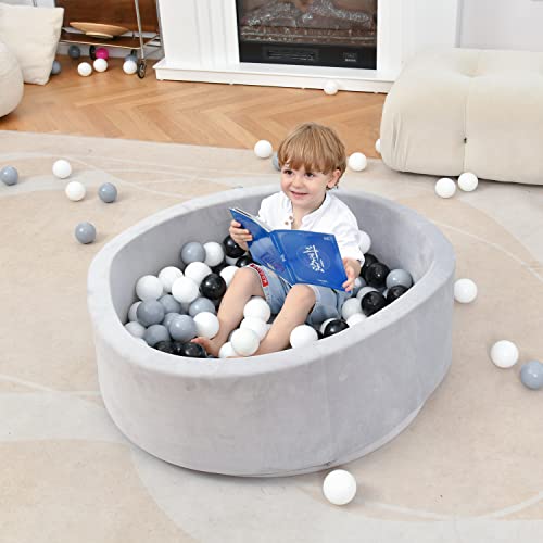 Foam Ball Pit for Baby, Toddler, Boys & Girls 36x11 with 200 Colored Balls 2.75\". Durable Ball Pit Won\'t Wrinkle. Soft, Safe, Fun Play for Children. Gray Color:Black/White/Grey - Thumbnail 7