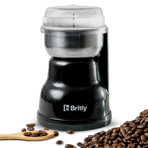Britly Coffee Grinder | 160W Electric Coffee Grinder | Stainless Steel Blades for Coffee Beans Spices and Herbs | One Touch Operation | 1 Year Warranty