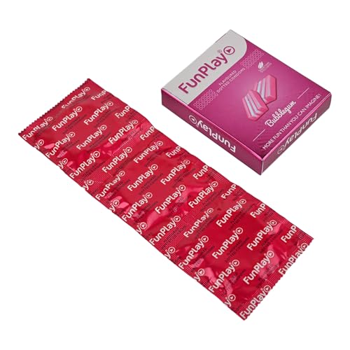 Image of Funplay Bubblegum Dotted Condoms 3 PCS | Flavoured Latex Condoms with Dots | Pre-Lubricated Smooth Surface | Comfortable Fit | Travel Friendly Pack | For Men