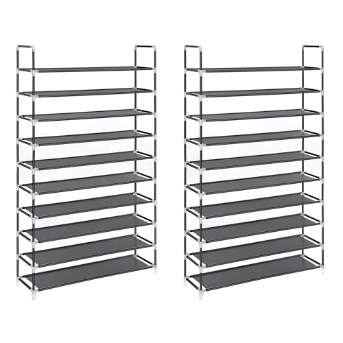 SONGMICS Juego de 2 Zapateros de 10 Niveles, Organizadores, Cada uno para 50 Pares, Tela no Tejida, para Entrada, Vestidor, 100 x 29 x 175 cm, Negro ZH2504067