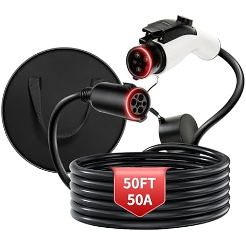 50A 50FT J1772 EV Extension Cable, Level 2 EV Charger Extension Cord, Heavy-Duty 240V EV Extension Cable for Fast Charging (50FT)