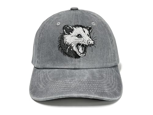 Image of Opossum Possum Hat for Men Women, Embroidered Adjustable Dad Cap | Animal Lover Gift Idea, Outdoor Casual Wear Cap, Soft Washed Cotton, Adjustable Fit Closure