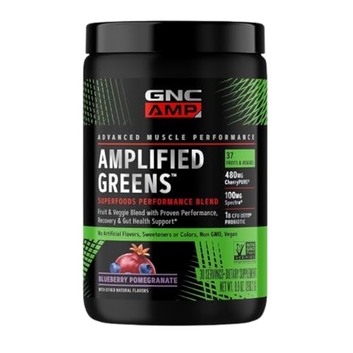 GNC AMP Amplified Greens Blend, Blueberry Pomegranate, 9.9 oz, 30 Servings